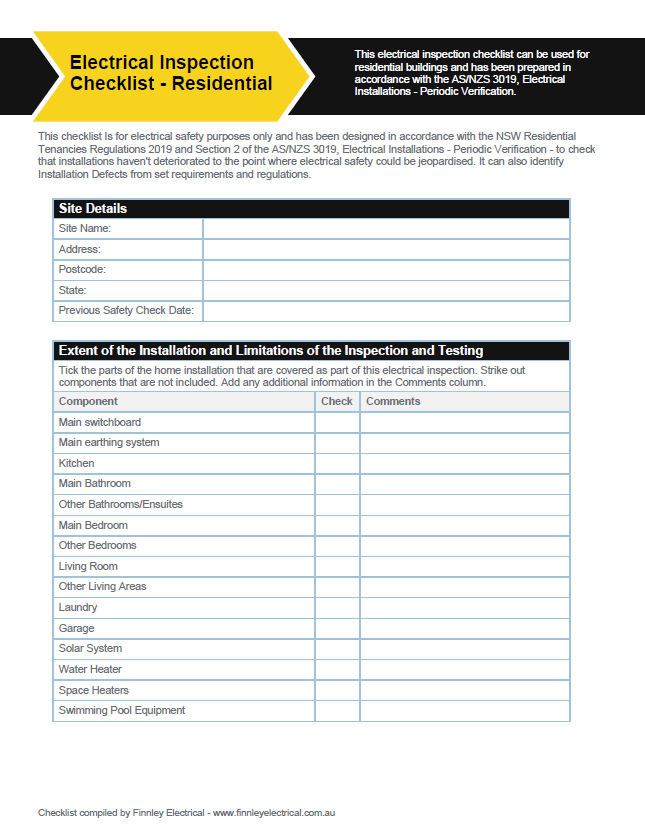 Electrical Inspection Checklist - Residential